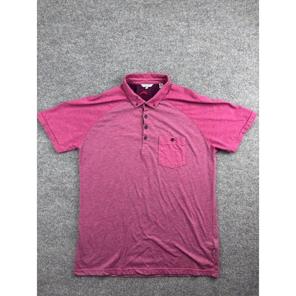 Ted Baker London Polo Shirt Men's 6 Pink Short Sleeve Button Down Pocket‎ Raglan